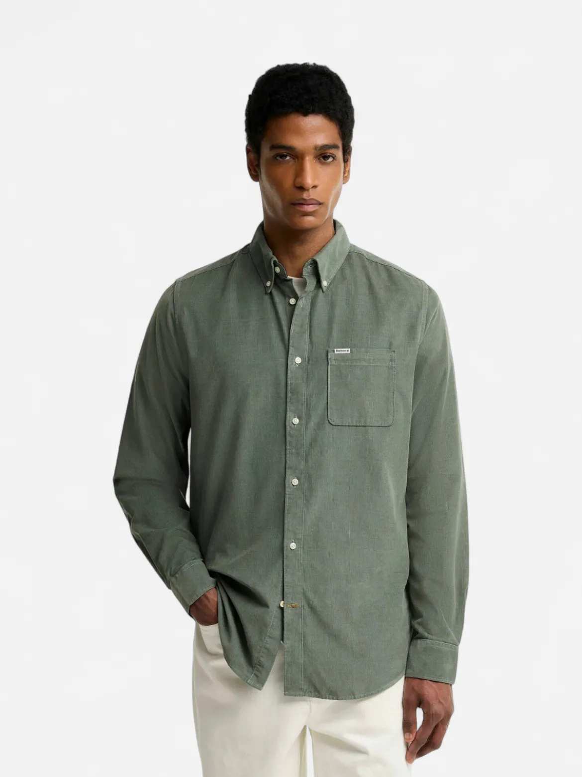 Barbour miesten kauluspaita Ramsey Tailored Cord Shirt, vedenvihreä