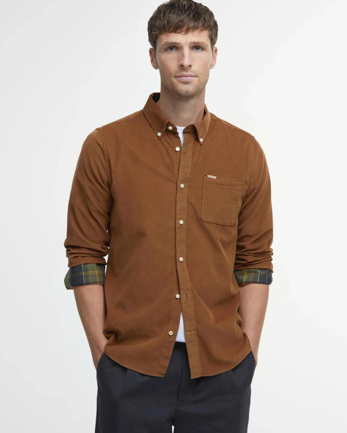 Barbour miesten kauluspaita Ramsey Tailored Cord Shirt, konjakinruskea