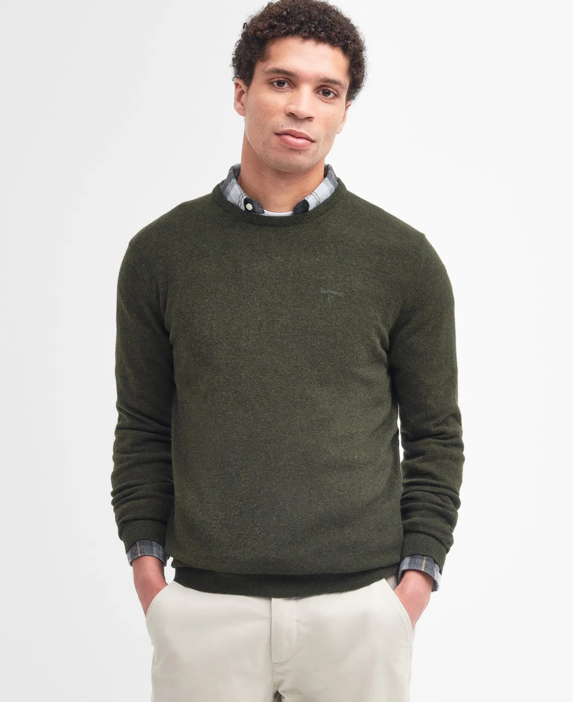 Barbour miesten neulepuserp Essential Lambwool Crew, khaki