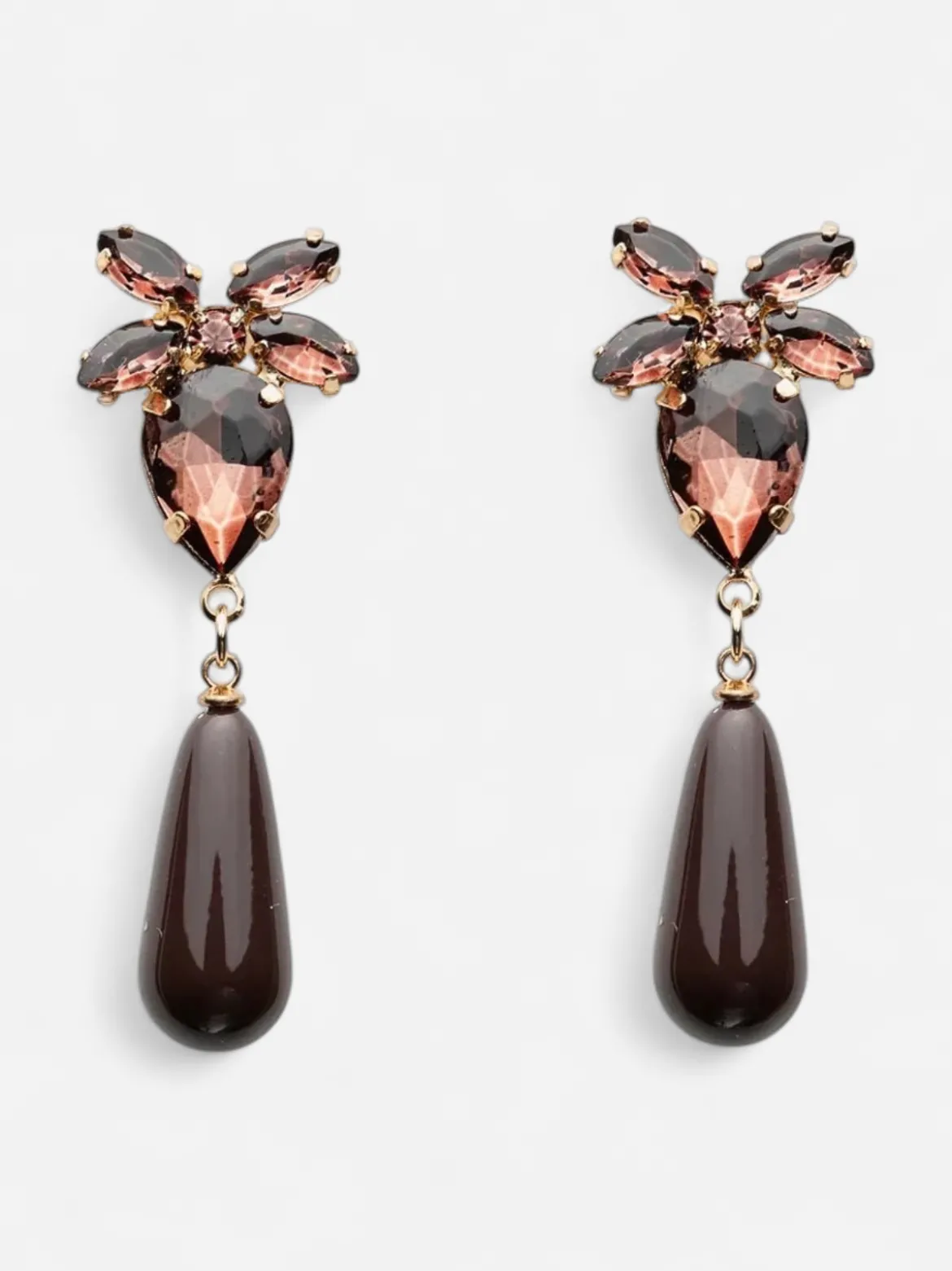 Bow 19 korvakorut STONE DROP EARRINGS, tummanruskea