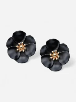 Bow 19 naisten korvakorut Flower Small Earrings, musta