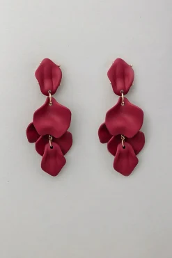 Bow 19 Naisten Korvakorut Pearl Leaf Earrings, viininpunainen