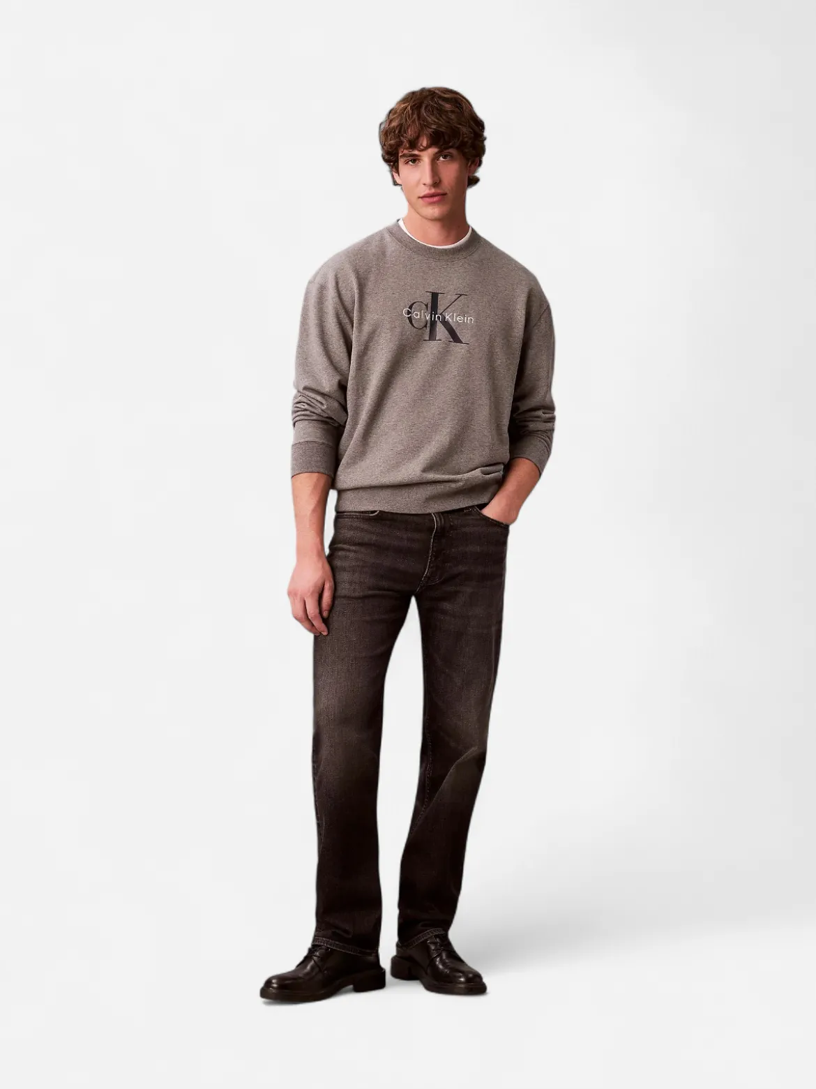 Calvin Klein Jeans miesten collegepaita LS EU 350Terry Monologo CN Swtsh, vaaleanharmaa