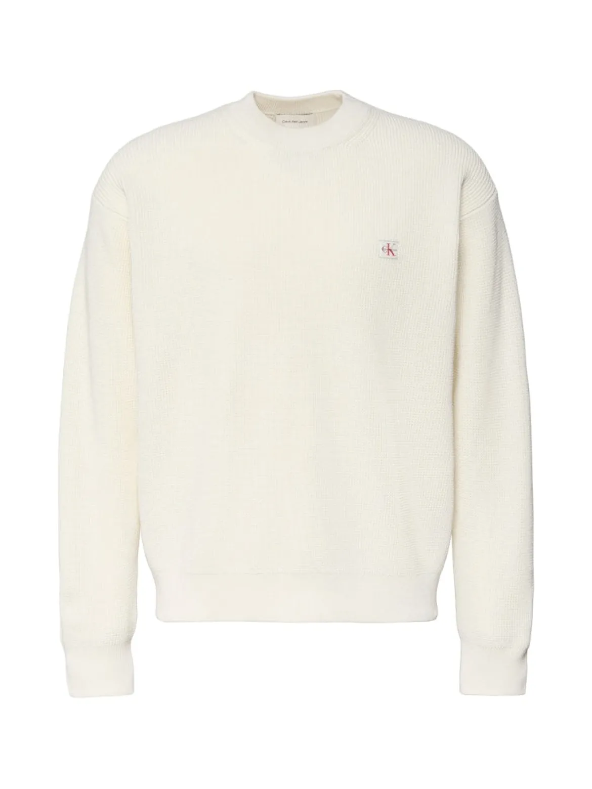 Calvin Klein Jeans miesten neulepusero LS EZ Cotton Waffle Crwnk Swtr 9, luonnonvalkoinen