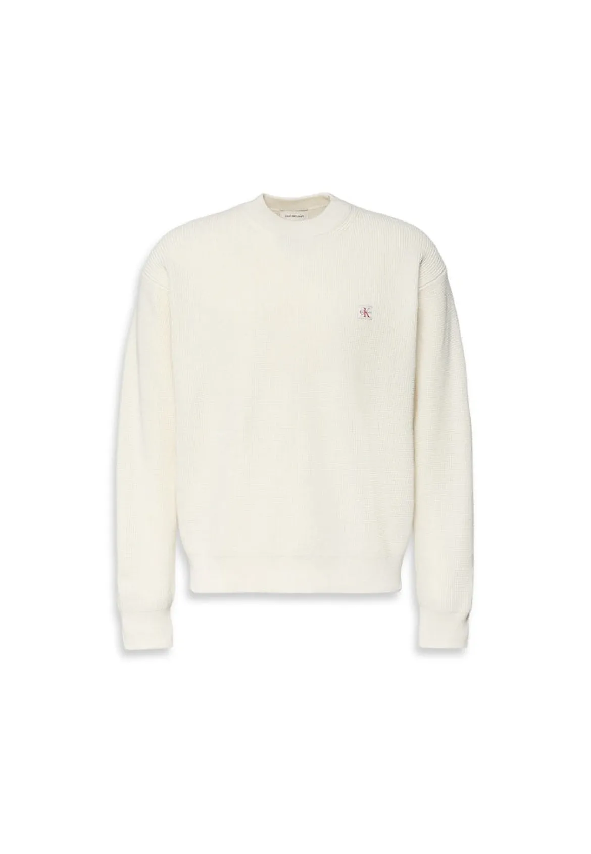 Calvin Klein Jeans miesten neulepusero LS EZ Cotton Waffle Crwnk Swtr 9, luonnonvalkoinen