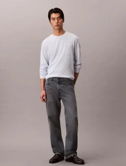 Calvin Klein Jeans miesten pitkähihainen paita LS Waffle Badge Crenwnk Tee, vaaleansininen