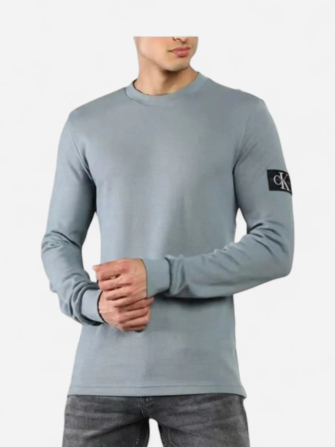 Calvin Klein Jeans miesten pitkähihainen paita Badge Waffle Tee, harmaa