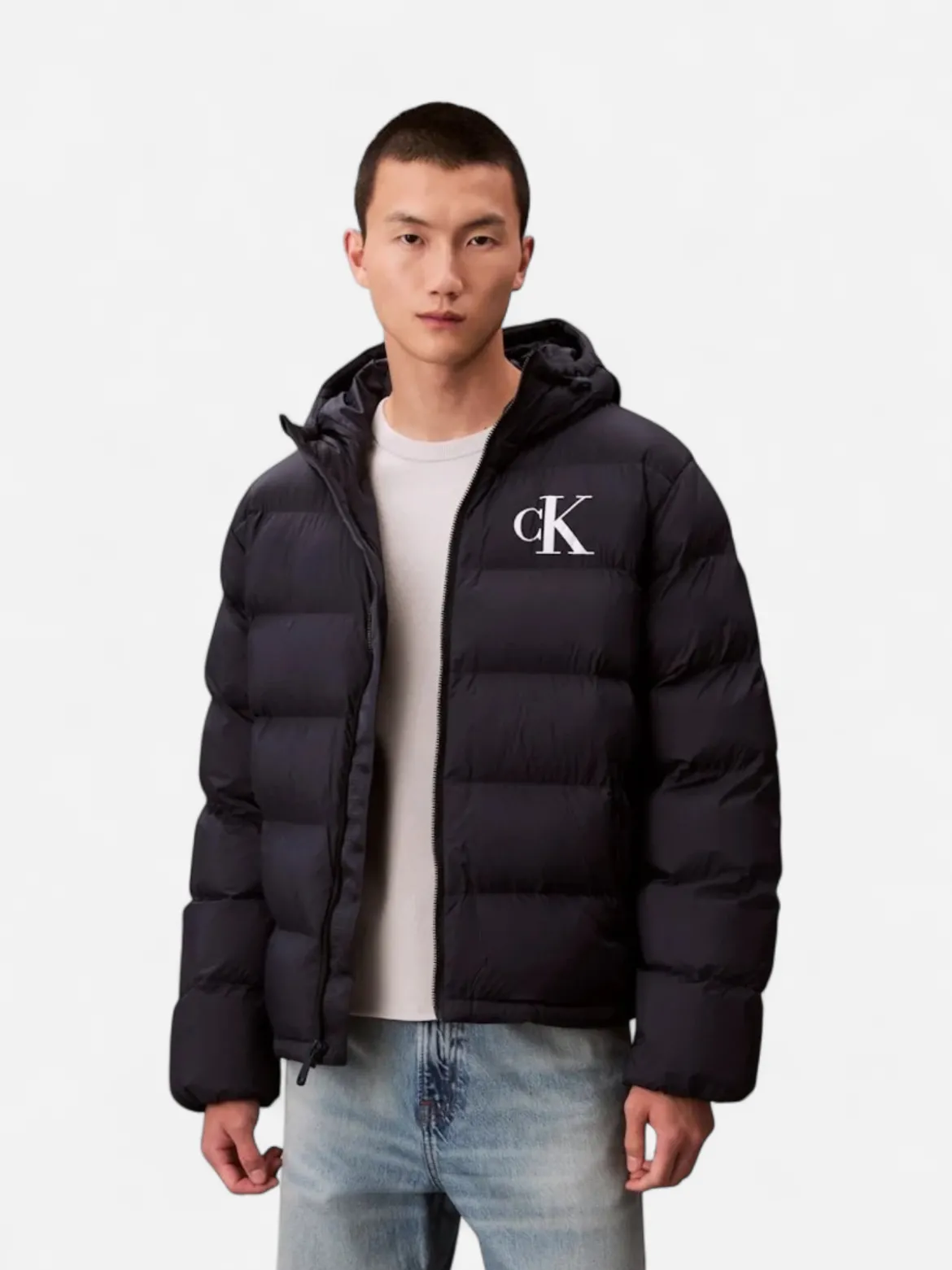 Calvin Klein Jeans miesten Puffertakki, LS NYLON MONOGRAM PUFFER JACKET Tummansininen