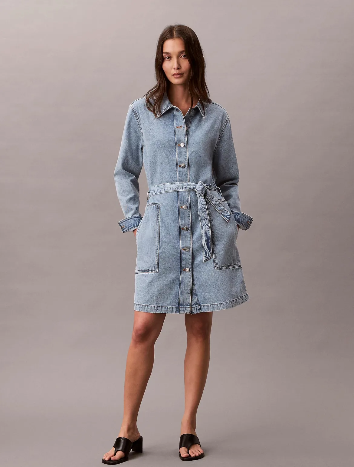 Calvin Klein Jeans naisten farkkumekko Belted Denim Mini Dress Coastel, sininen