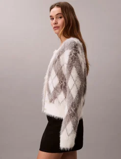 Calvin Klein Jeans naisten neuletakki Fuzzy Novelty Argyle Sweater, harmaa kuosillinen