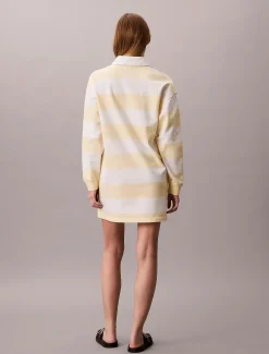 Calvin Klein Jeans naisten paitamekko LS Varsity Stripe Mini Polo Dress, raidallinen keltainen