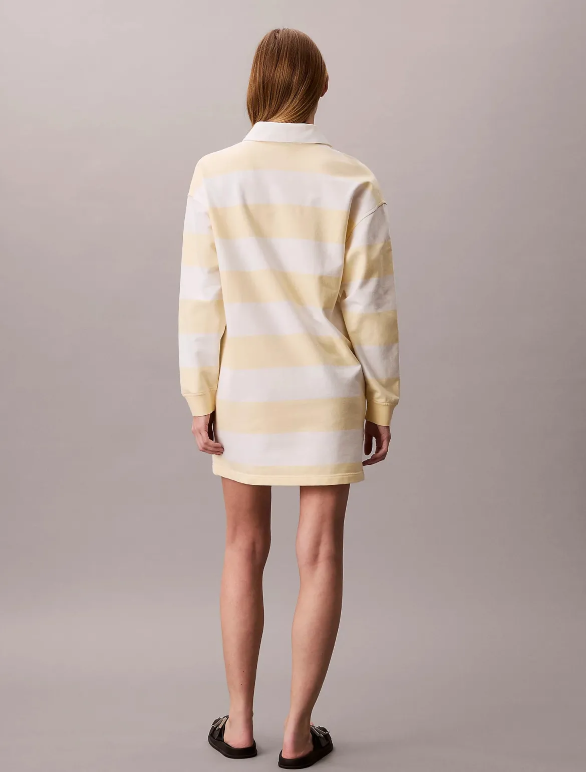 Calvin Klein Jeans naisten paitamekko LS Varsity Stripe Mini Polo Dress, raidallinen keltainen