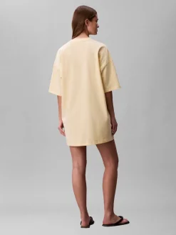 Calvin Klein Jeans naisten t-paitamekko SS WOven Label Oversized Tee Dress, sitruunankeltainen