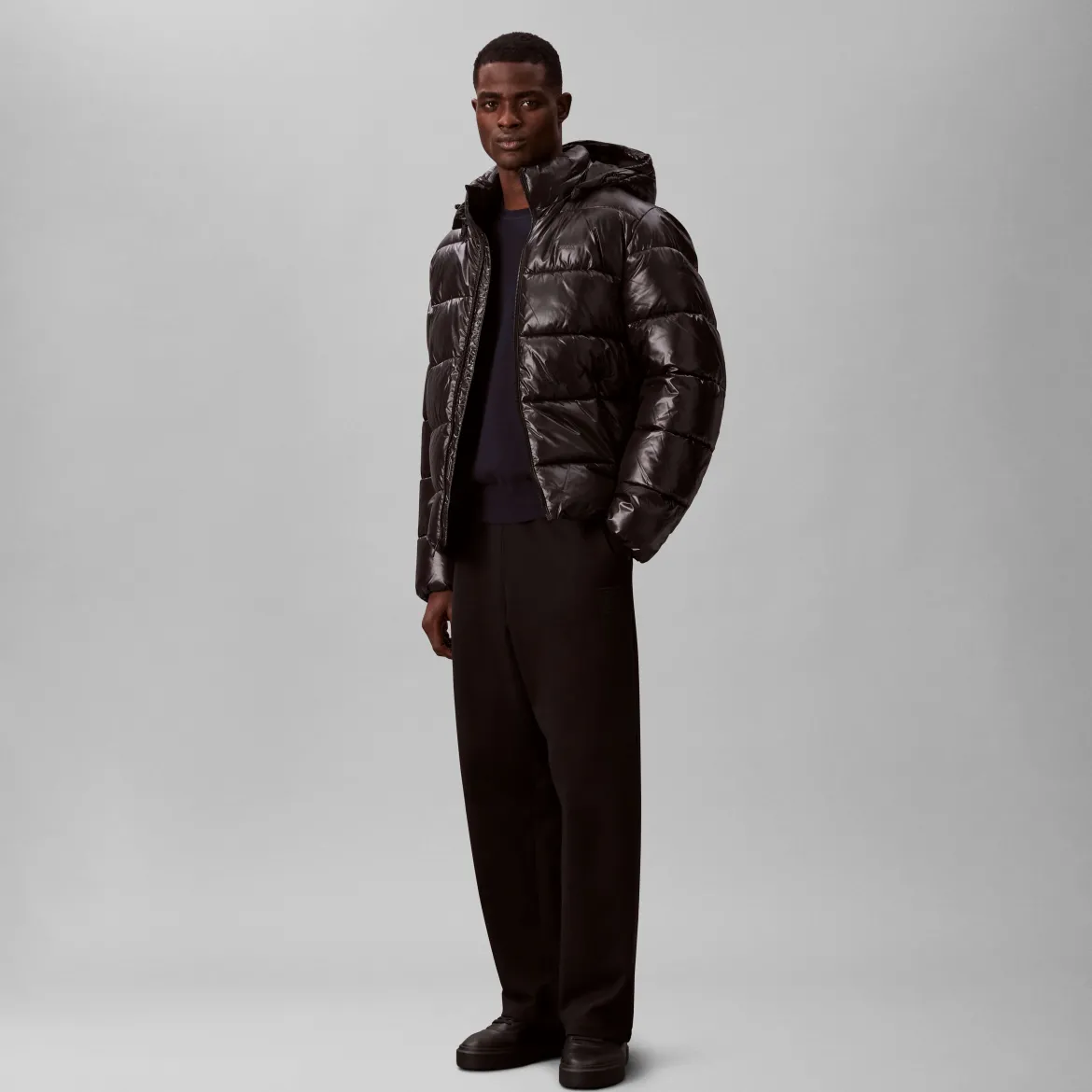 Calvin Klein Menswear LS Glossy Channeled Puffer JKT, musta