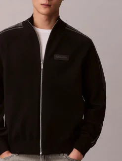 Calvin Klein miesten neuletakki LS Tech Knit Track Jacket FZ SWT, musta