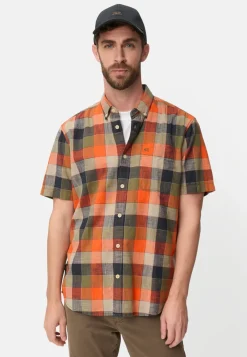 Camel Active miesten lyhythihainen kauluspaita Checked Shirt Los, oranssi ruutu