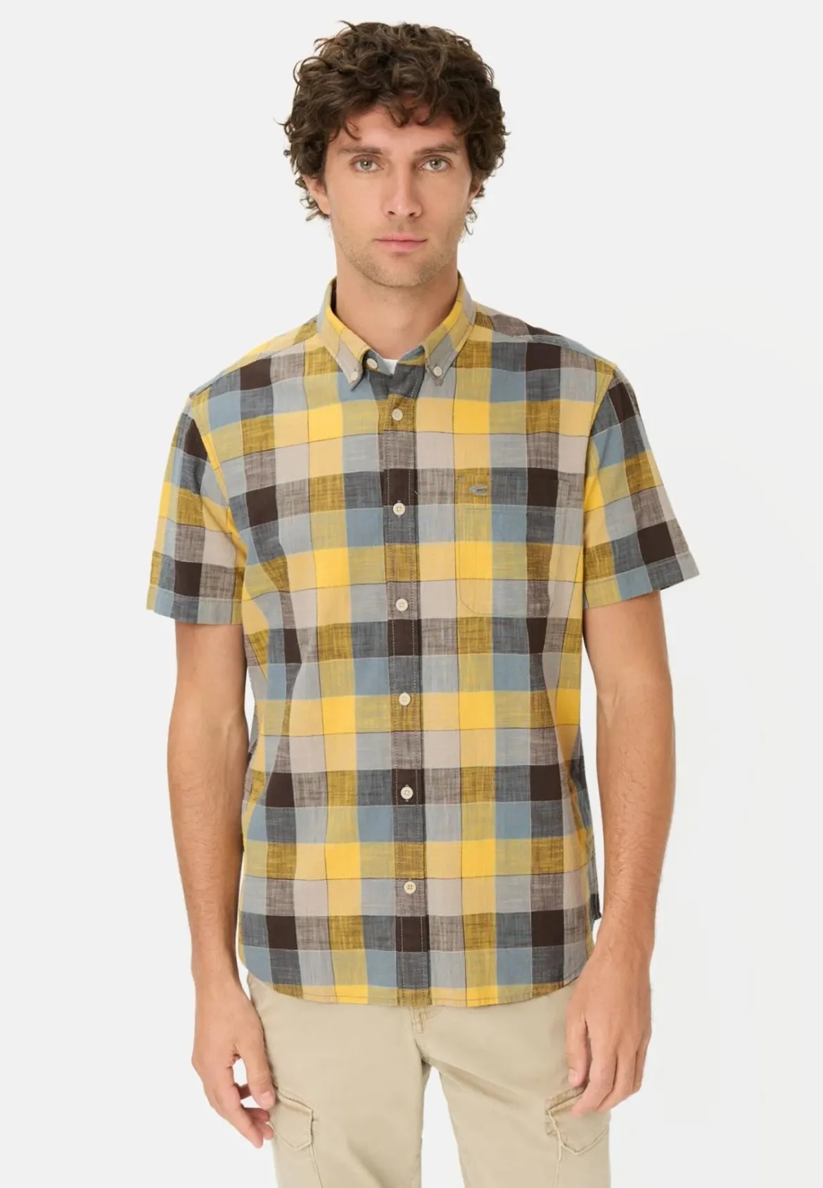 Camel Active miesten lyhythihainen kauluspaita Checked SS Shirt LOS, poltettu oranssi