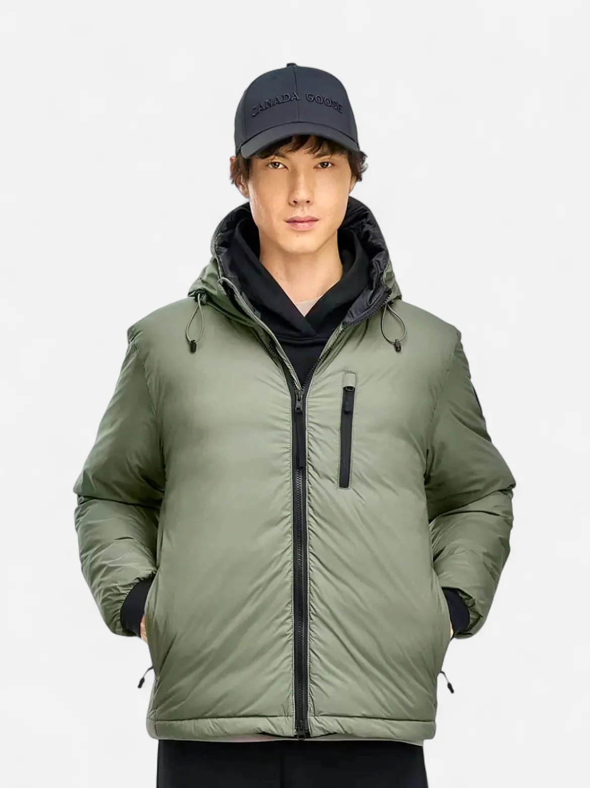 Canada Goose miesten kevytuntuvatakki LODGE HOODY - R - BLACK DISC, tummanvihreä