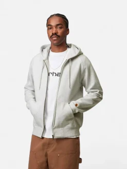 Carhartt miesten Huppari Hooded Chase Jacket, Vaaleanharmaa meleerattu