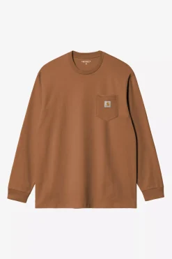 Carhartt miesten pitkähihainen paita Pocket T-Shirt, konjakinruskea