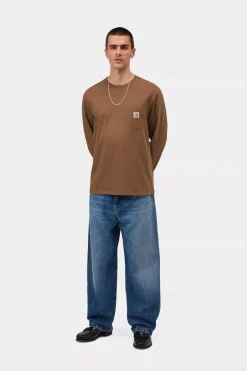 Carhartt miesten pitkähihainen paita Pocket T-Shirt, konjakinruskea