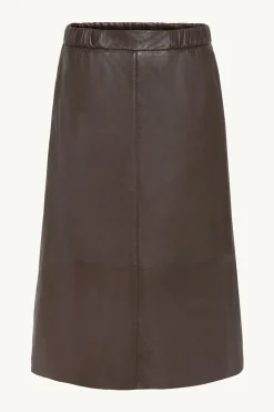 Claire naisten hame, NASIMA LEATHER SKIRT Tummanruskea
