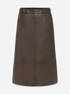 Claire naisten hame, NASIMA LEATHER SKIRT Tummanruskea