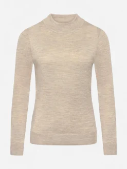 Claire naisten neulepusero Paulia Merinowool Turtle Neck, vaalea beige