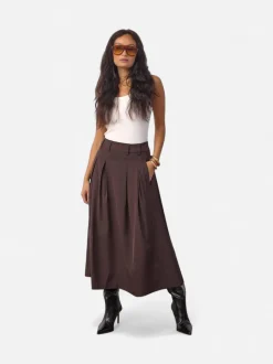 Co’Couture hame AliniCC Anya Pleat Skirt, tummanruskea