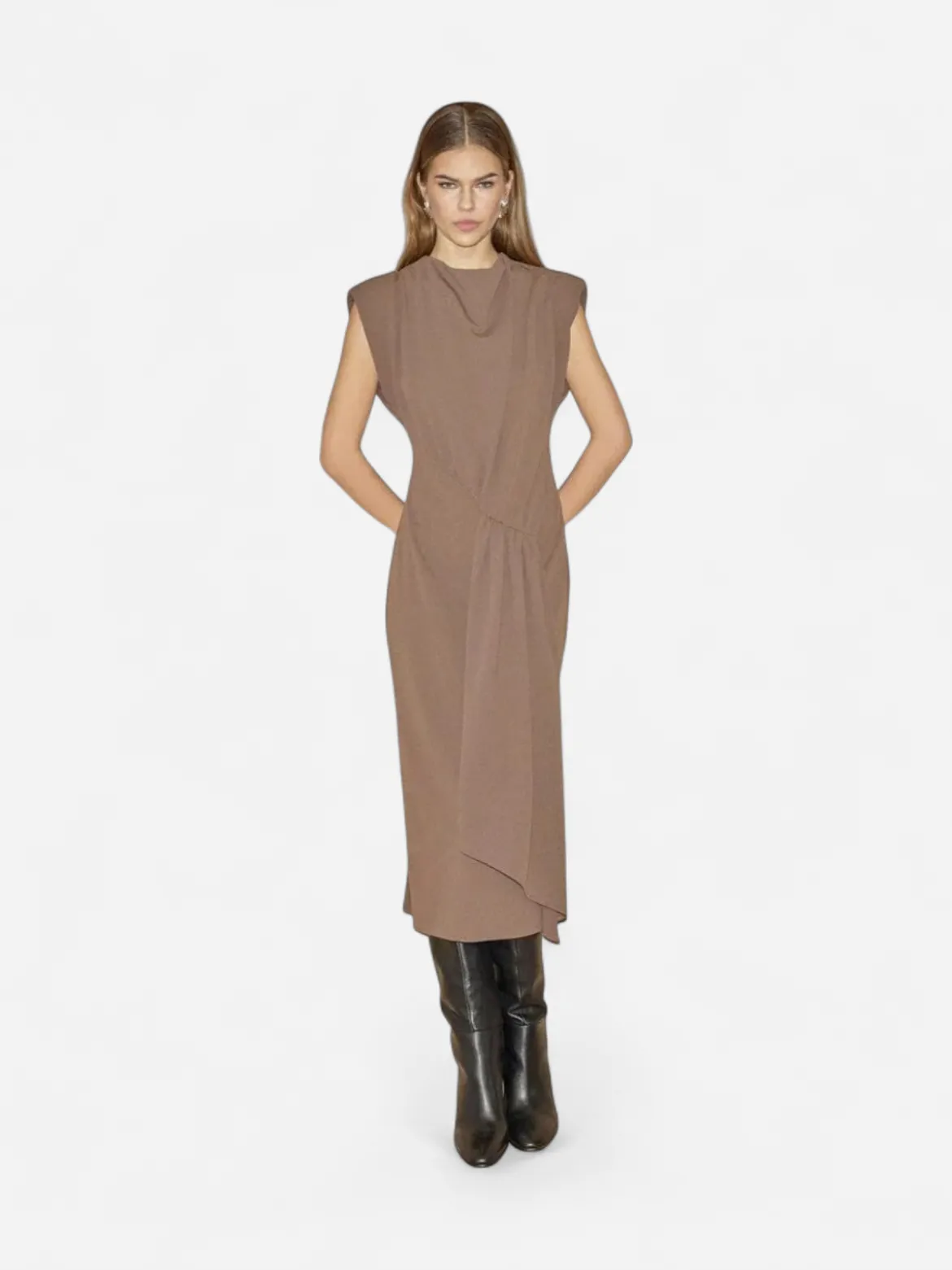 Co’Couture midimekko Falconcc Pleat Dress, harmaanruskea