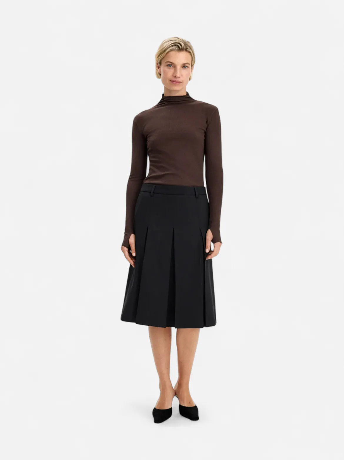 Filippa K naisten hame Pleated Wool Skirt, musta