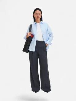 Filippa K naisten housut Darcey Wool Trousers, meleerattu grafiitti