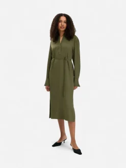 Filippa K naisten mekko Half Placket Dress, tummanvihreä