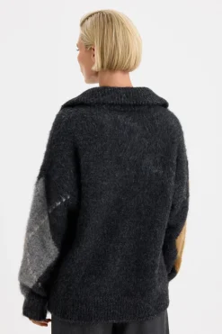 Filippa K naisten neulepusero Alpaca Check Sweater, harmaa kuosillinen