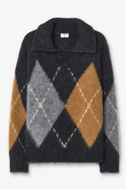 Filippa K naisten neulepusero Alpaca Check Sweater, harmaa kuosillinen