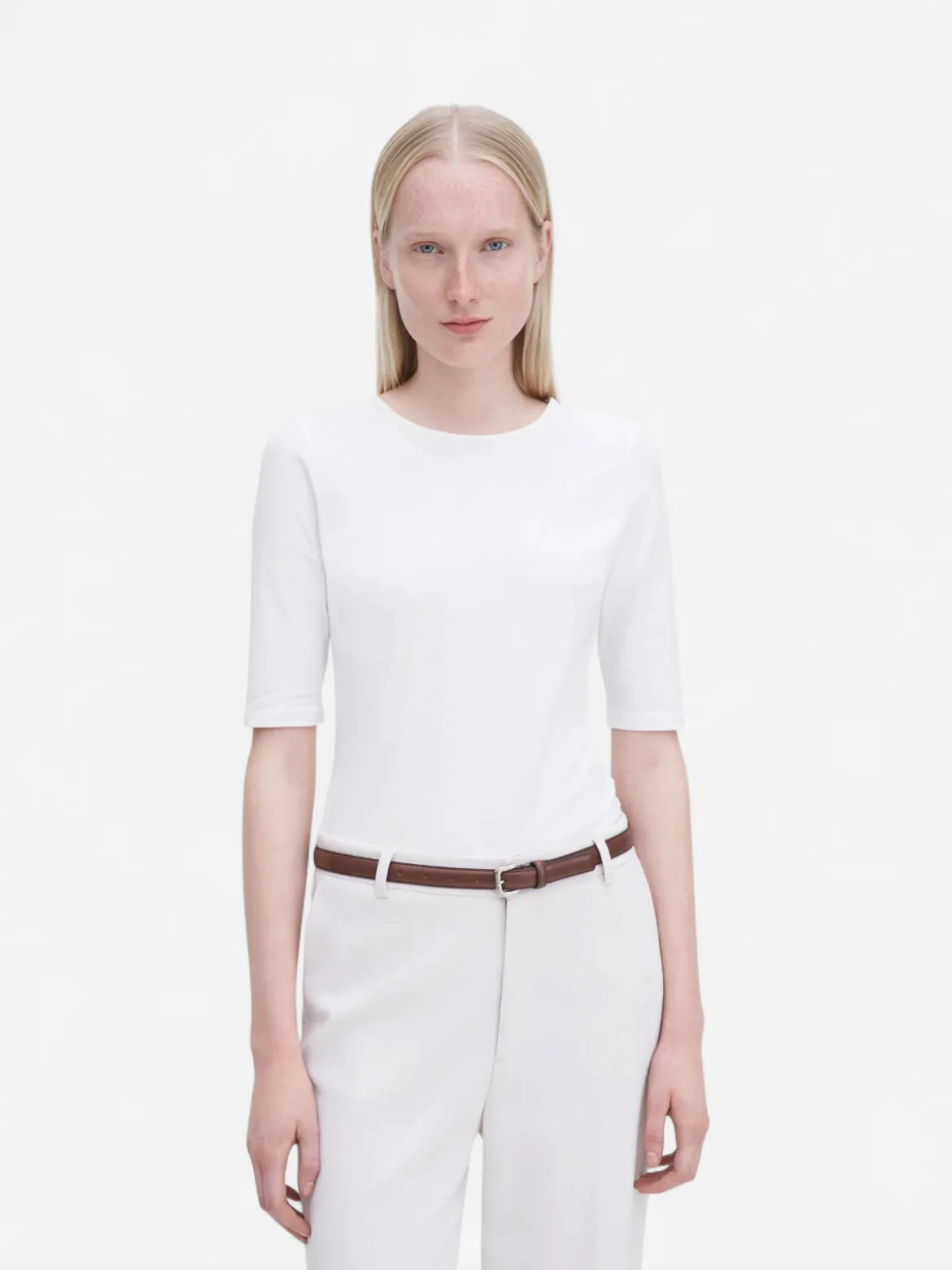 Filippa K naisten paita Cotton Strech Elbow Sleeve, valkoinen
