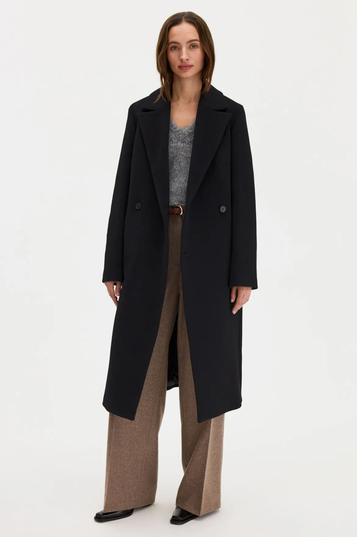 Filippa K naisten villakangastakki Charlotte Wool Belted Coat, musta
