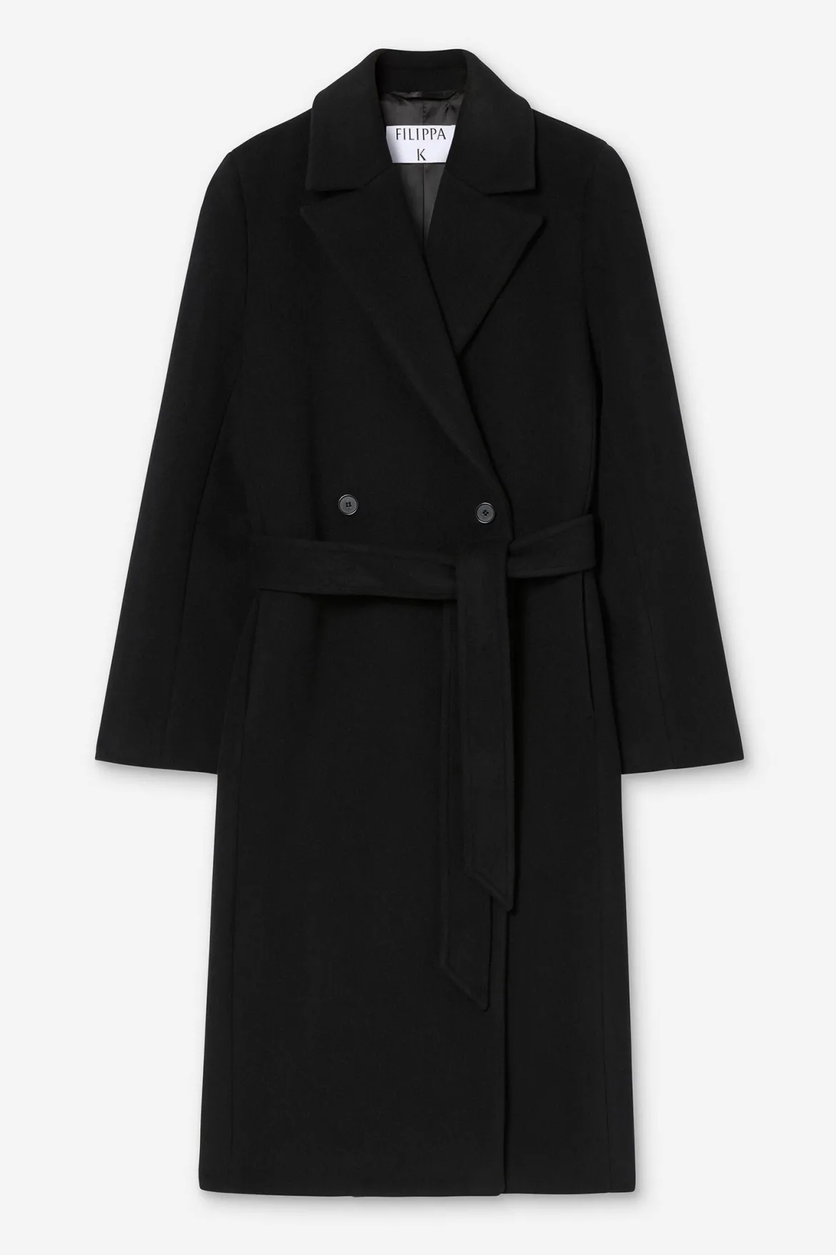 Filippa K naisten villakangastakki Charlotte Wool Belted Coat, musta