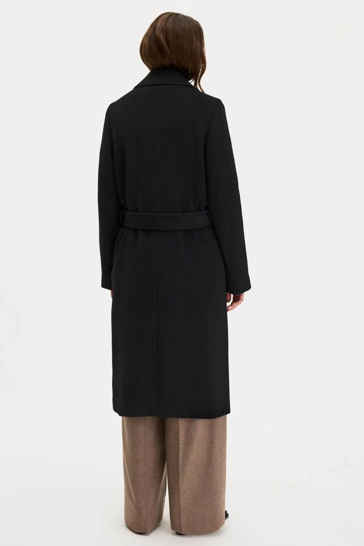Filippa K naisten villakangastakki Charlotte Wool Belted Coat, musta