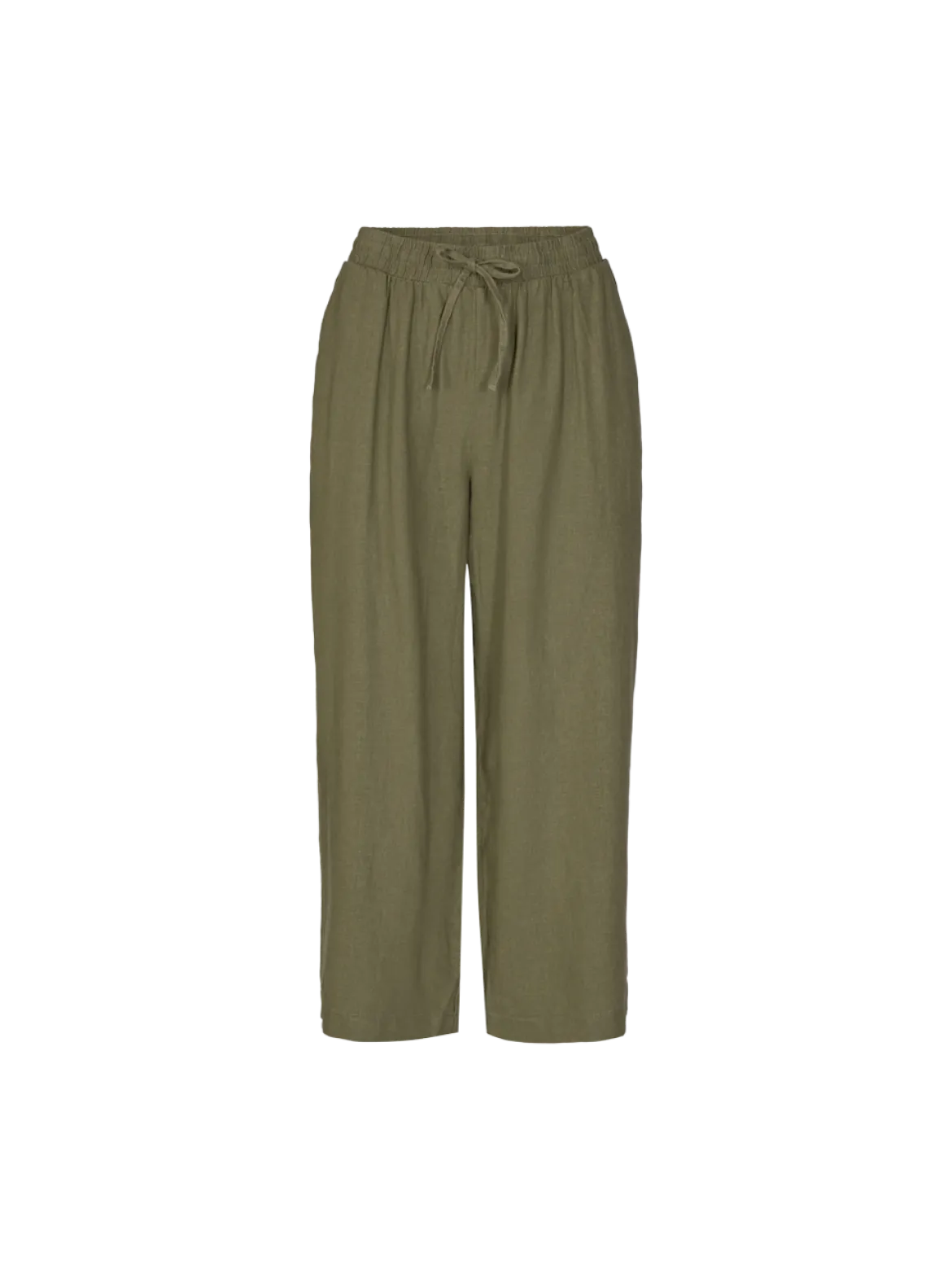 Freequent Naisten housut LA PANT 7/8 LINEN Khaki
