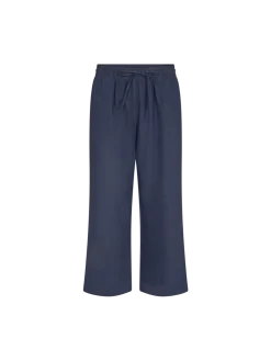 Freequent Naisten housut LA PANT 7/8 LINEN Tummansininen
