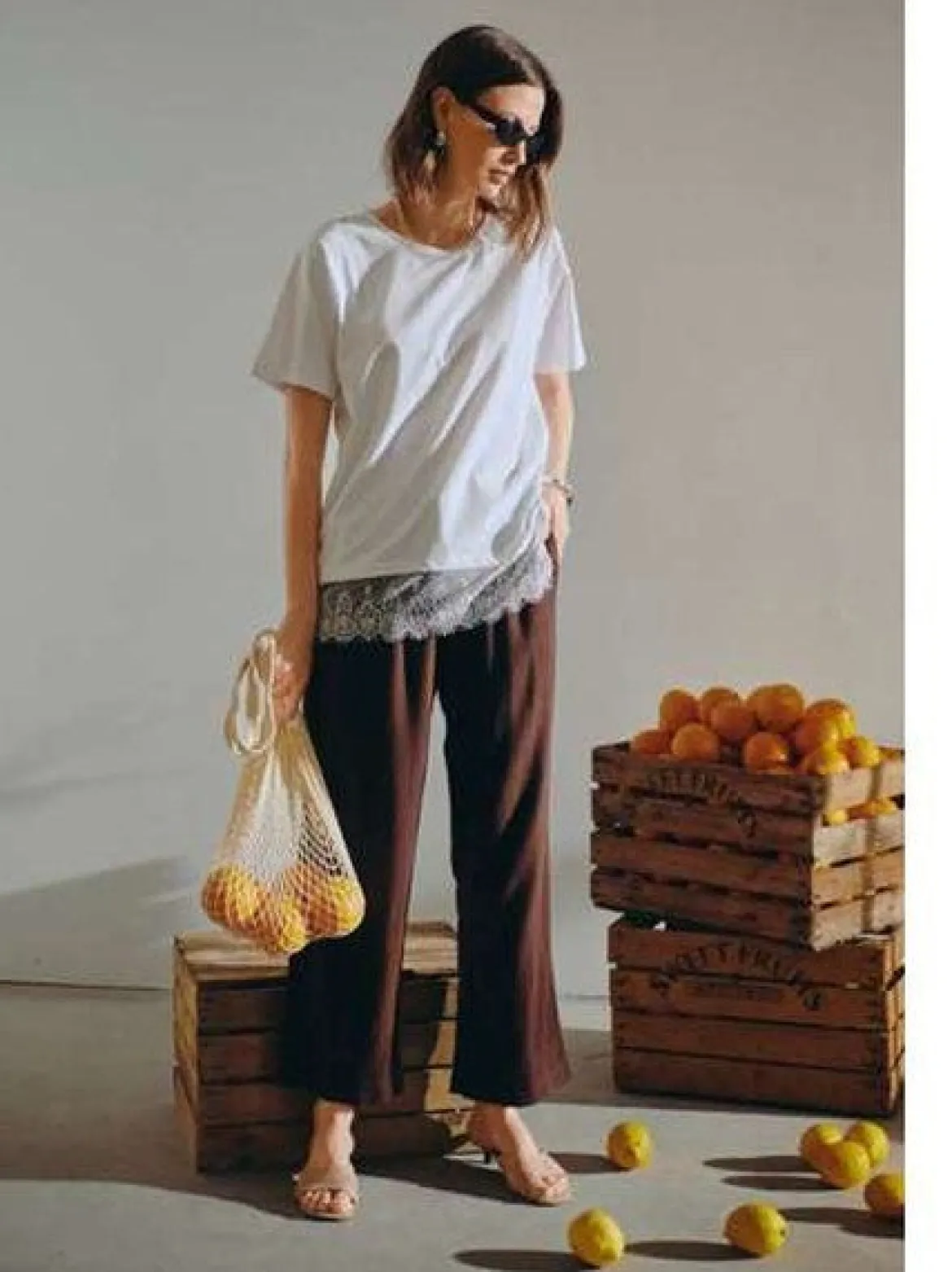 Freequent naisten kangashousut Lava Ankle Pant, keskiruskea