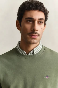 Gant miesten collegepaita Reg Shield C-Neck Sweater, vihreä