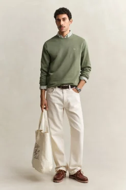 Gant miesten collegepaita Reg Shield C-Neck Sweater, vihreä