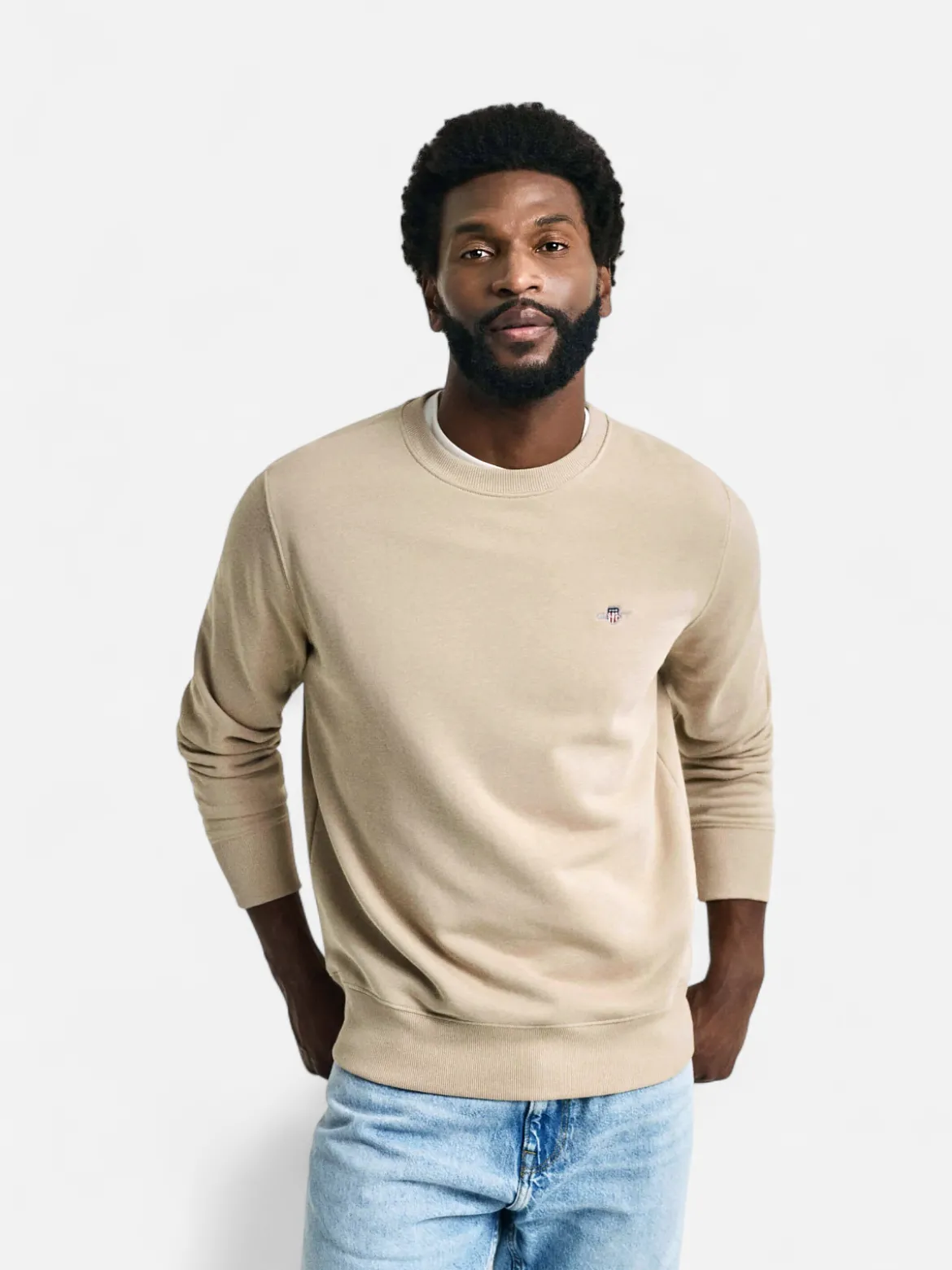 Gant Miesten Collegepaita, REG SHIELD C-NECK Beige