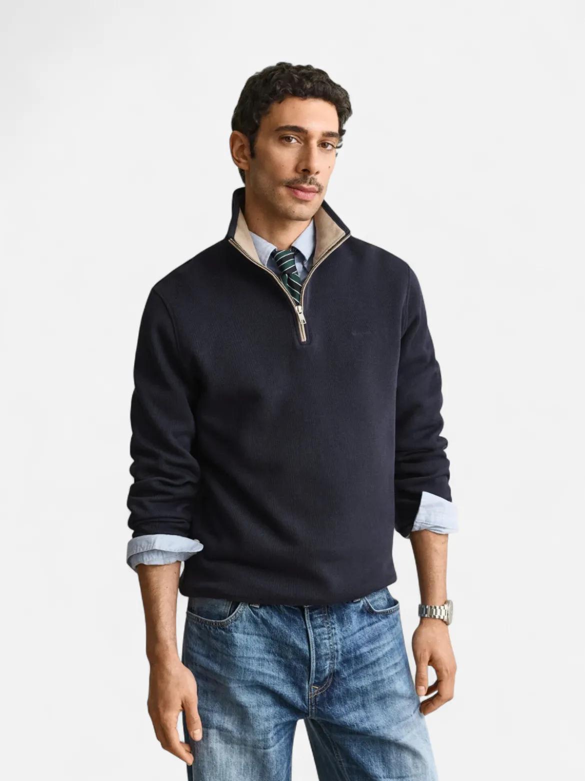 Gant miesten collegepaita Sacker Rib Half Zip, tummansininen