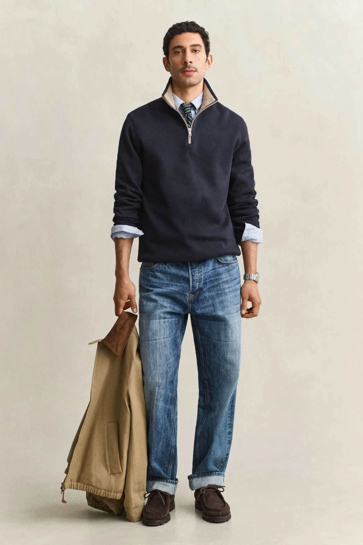 Gant miesten collegepaita Sacker Rib Half Zip, tummansininen