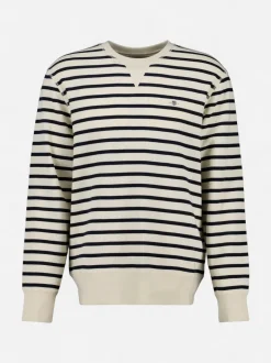 Gant miesten collegepaita, STRIPED WAFFLE SWEAT C-NECK Raidallinen Valkoine