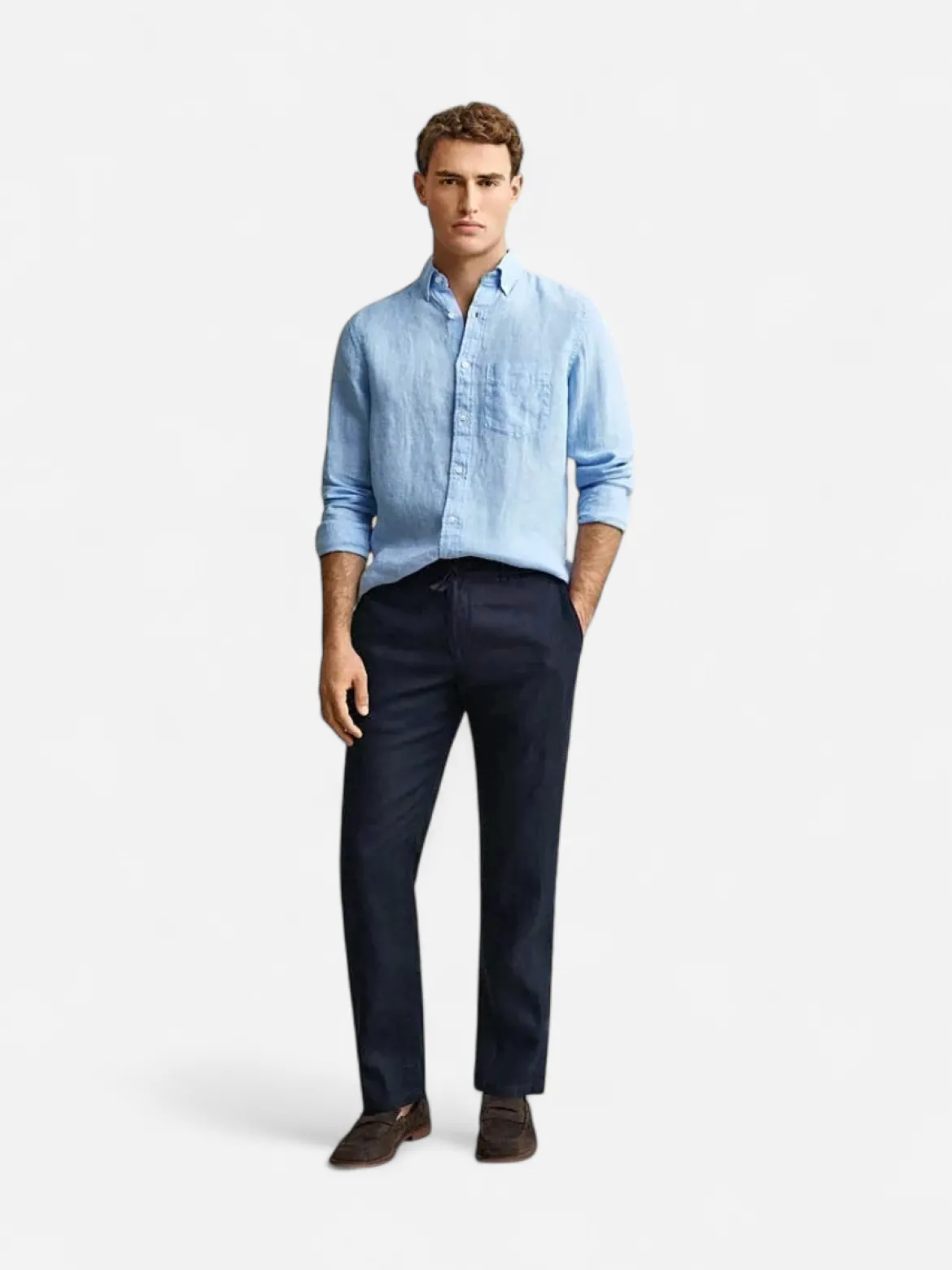 Gant miesten housut Regular Linen Pant, tummansininen