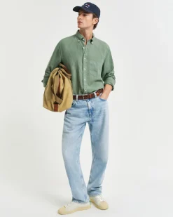 Gant miesten kauluspaita K Reg Garment Dyed Linen Shirt, vihreä